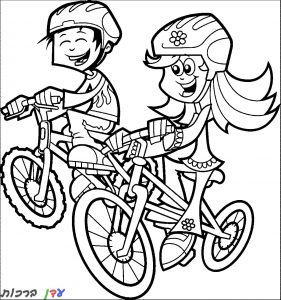 דף צביעה 2 ילדים רוכבים על אופניים 1jpg