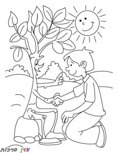 דף צביעה איכות הסביבה ילד ועץ לוחצים ידיים 1jpg