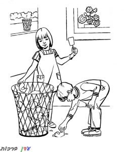 דף צביעה איכות הסביבה ילדים אוספים פסולת 1jpg