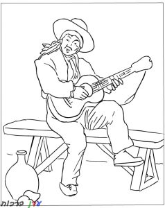דף צביעה איש מנגן על ספספל בגיטרה 1jpg