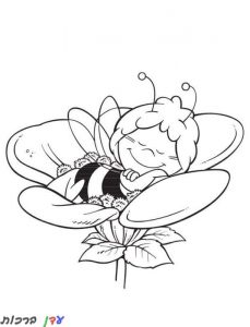 דף צביעה דבורה ישנה על פרח 1jpg