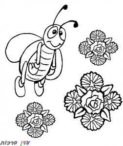 דף צביעה דבורה עפה בין פרחים 1jpg