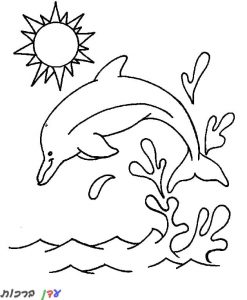 דף צביעה דולפין קופץ בשמש 1jpg