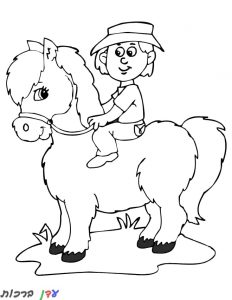 דף צביעה ילד רוכב על סוס פוני 1jpg