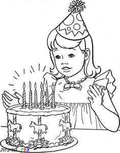 דף צביעה ילדה מכבה נרות יום הולדת 1jpg