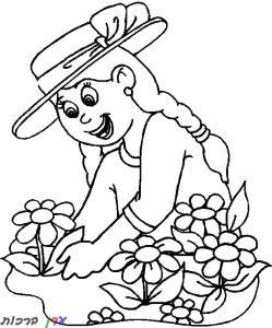 דף צביעה ילדה עם כובע בקיץ 1jpg