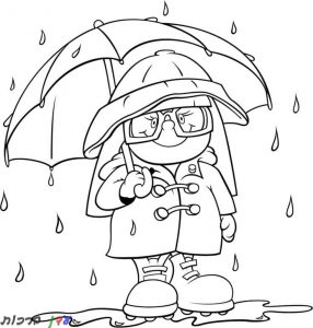 דף צביעה ילדה עם משקפיים בגשם 1jpg