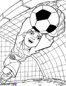 דף צביעה כדורגל ושחקני כדורגל ילד עודף את הכדור 1jpg