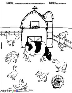 דף צביעה לול חיות עם פרות 1jpg