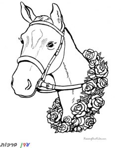 דף צביעה סוס עם שרשרת פרחים 1jpg