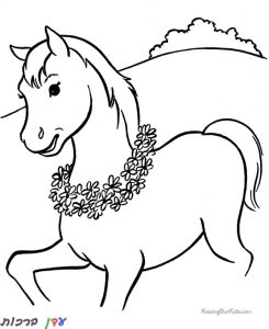 דף צביעה סוס עם שרשרת פרחים על הצוואר 1jpg