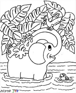 דף צביעה פיל בתוך נהר 1jpg