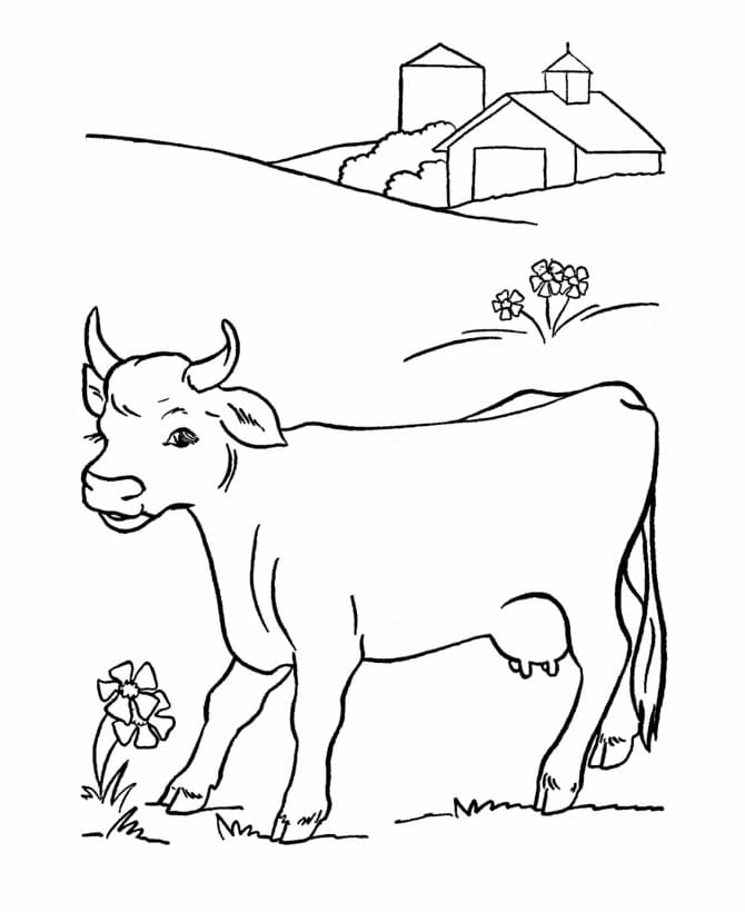 דף צביעה פרות מריחות פרח 1jpg