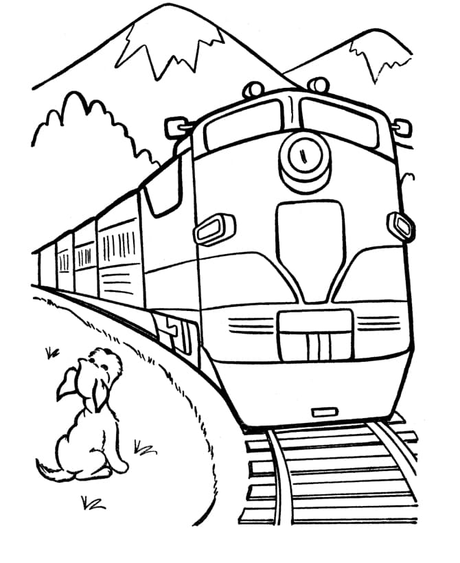 דף צביעה רכבת עם כלב 1jpg