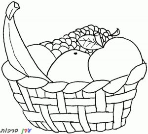 דף צביעה שבועות סלסלה עם בננה וענבים 1jpg