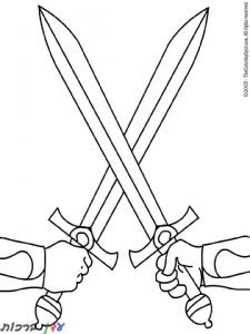 דף צביעה שני אנשים מחזיקים כל אחד חרב 1jpg