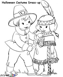 דף צביעה שני ילדים משחקים בחג הפורים 1jpg