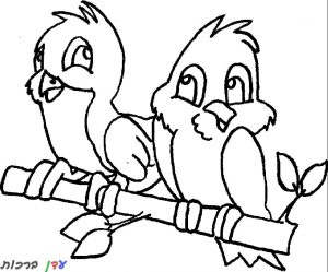 דף צביעה שני ציפורים על מקל 1jpg